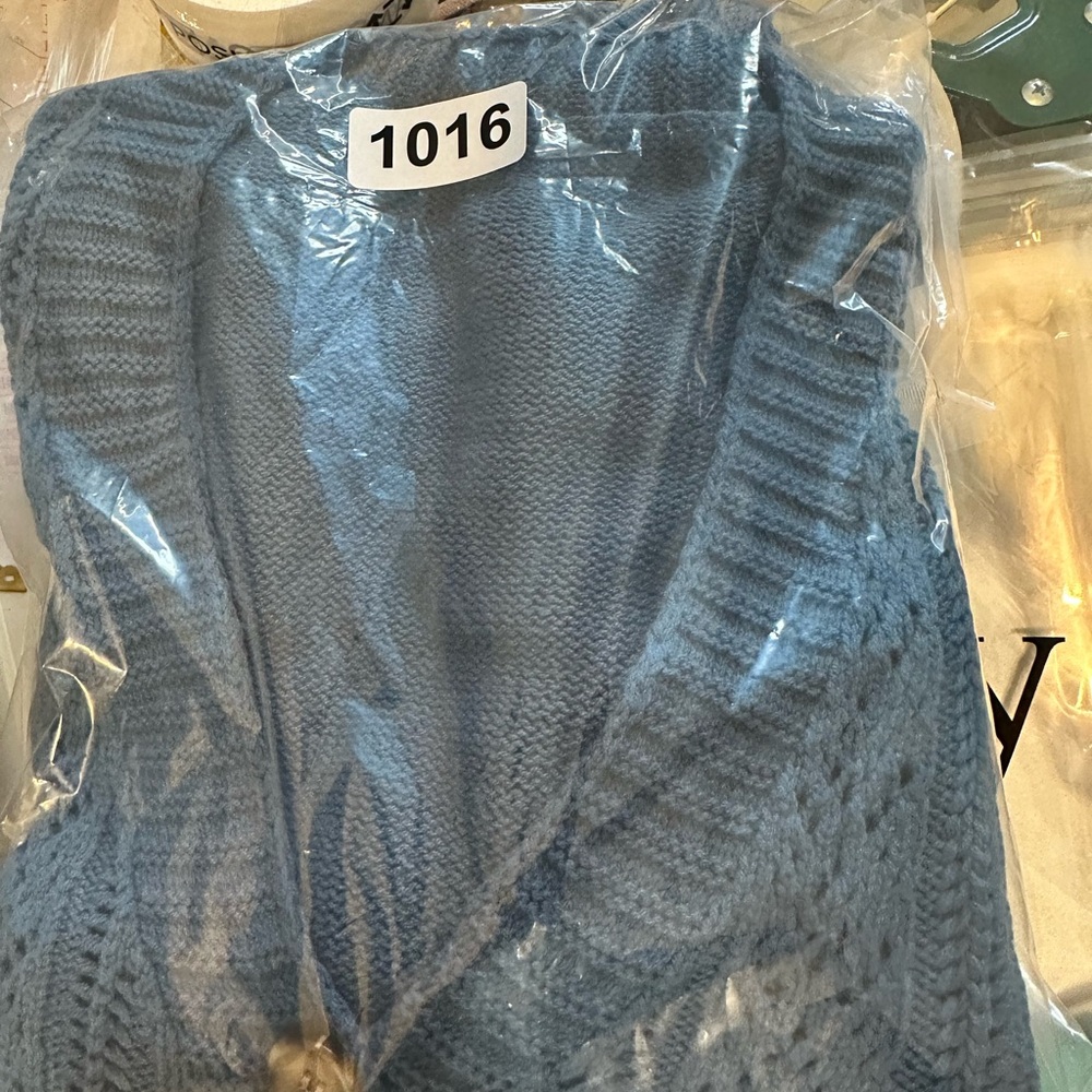 Open Knit Drop Shoulder Cardigan in Teal Size Medium - Picture 10 of 10